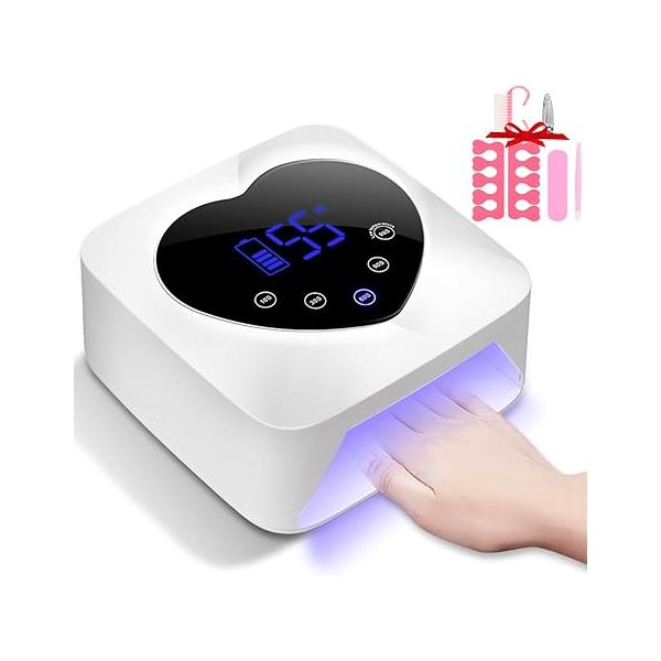 UV LED Nail Lamp Cordless 72W Portable Dryer Light Rechargeable for Gel Nails Polish/Acrylic,Fast Curing Polish with 5 Timer Smart Sensor,Nail Art Drying Tools Home Salon