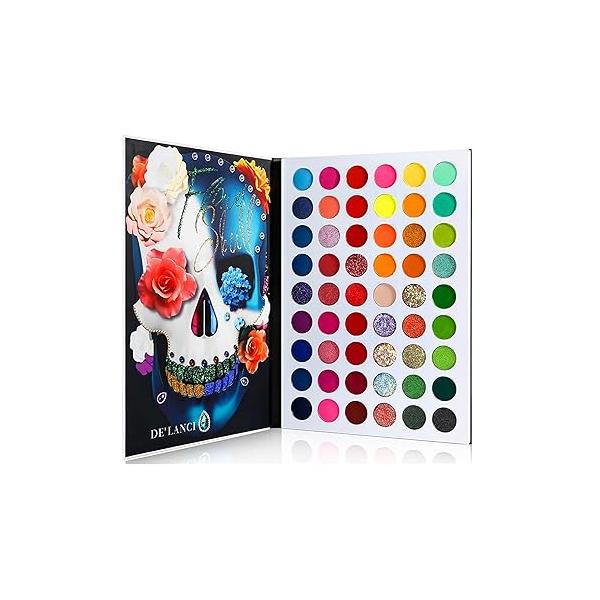 DE'LANCI Big Colorful Eyeshadow Palette Professional 54 Color Board Eye Shadow Bright Neon Glitter Matte Shimmer Makeup Pallet Highly Pigmented Powder EyeShadow for Women Girl Halloween Christmas Gift