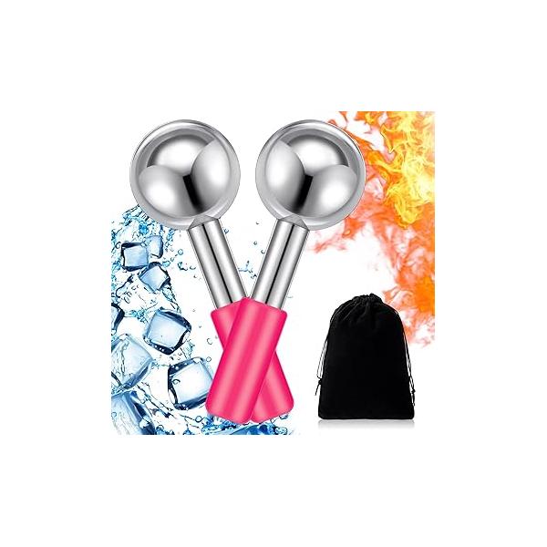 Baderke 2 Pcs Ice Globes for Face Stainless Steel Cooling Unbreakable Roller Women Balls Cryo Sticks Skin Care Dark Circles, Puffiness(Gold (white Handle))