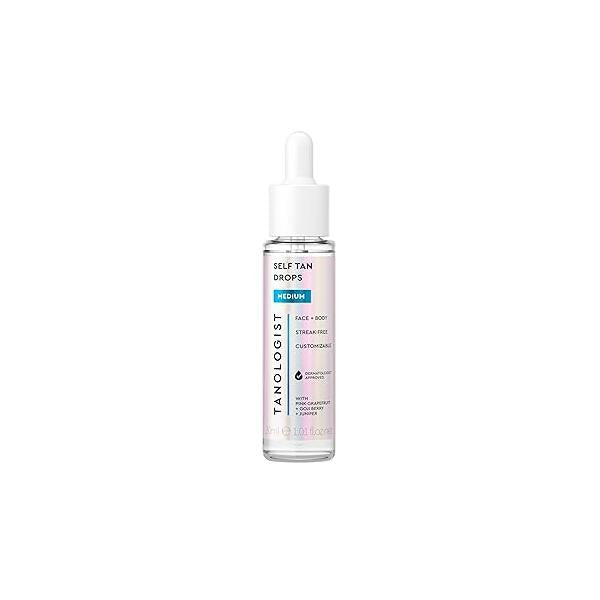 Tanologist Medium Self Tan Drops, Streak-Free Body & Face Tanning For Moisturizer Lotion, Natural Bronzing Tanner, Skincare Ingredients, 1.01 fl. oz/30 ml Bottle