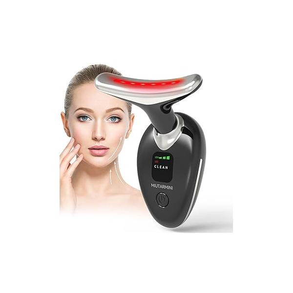 Facial & Neck Massager with Red Light Therapy | 7-Color LED Face Sculpting Wand at-Home Skincare Tool for Women (Purple)