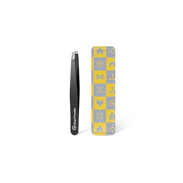 Expert Eyebrow Hair Removal Tweezer with Leather Case, GlamTweeler High Precision Slant Tip Stainless Steel Tweezers for Men and Women (Hot Pink)