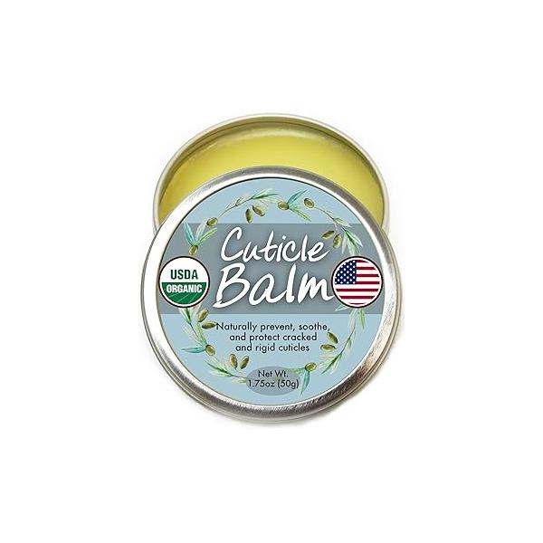Organic Cuticle Balm - Natural, Made in USA (1.75oz Large Size) USDA Certified & Nail Salve Oil to Moisturize, Protect, Heal Cracked Rigid Skin