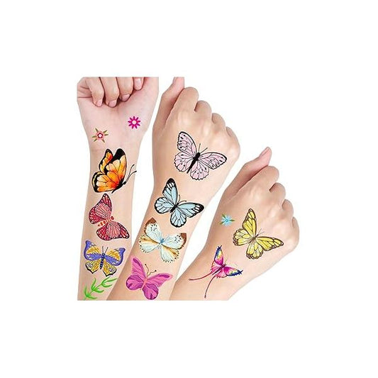 200 Pcs Butterfly Tattoos Temporary for Kids - 20 Sheets | Colorful & Waterproof Fake Tattoo Stickers Girls Beautiful Art Face Arm Body Sticker Birthday Halloween Party Favors Goodie Bags，