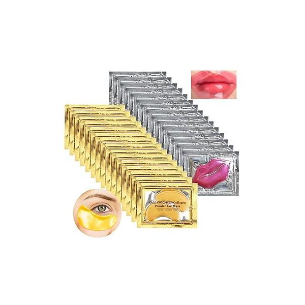 Permotary 15 Pairs Collagen Eye Mask and Pcs Mositurizing Lip Mask, Under Patches Pads, Crystal Set for Wrinkles, Moisturizing, Reducing Fine Lines & Dark Circles