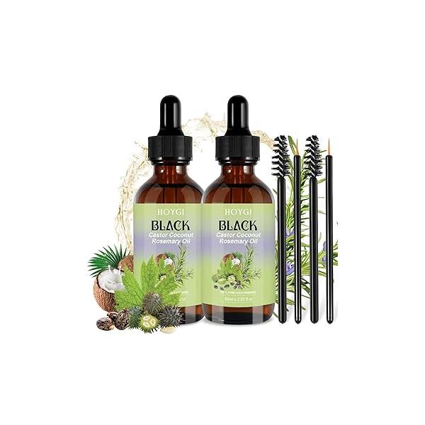 Cold Pressed Black Castor Oil for Hair Growth, 2 Pack - with Biotin, and Caffeine oils like Coconut , Rosemary, Argan, Hair, Eyelashes, Eyebrows, Beard Care