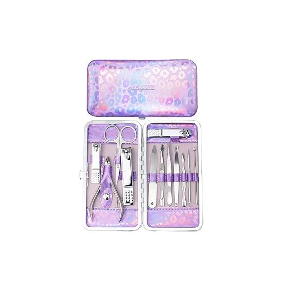 ZIZZON Nail Clippers Kit Manicure Pedicure set with Holographic Case(Purple)