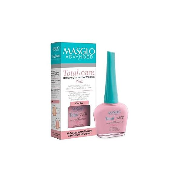 MASGLO Advanced Nail Recovery Base, Strengthening & Thickening Treatment, Fast-Drying Total Care Formula, Tea Tree Oil + Plant Proteins, Vitamin-Enriched Hydrating Base Coat, Nude Tone Color Shine