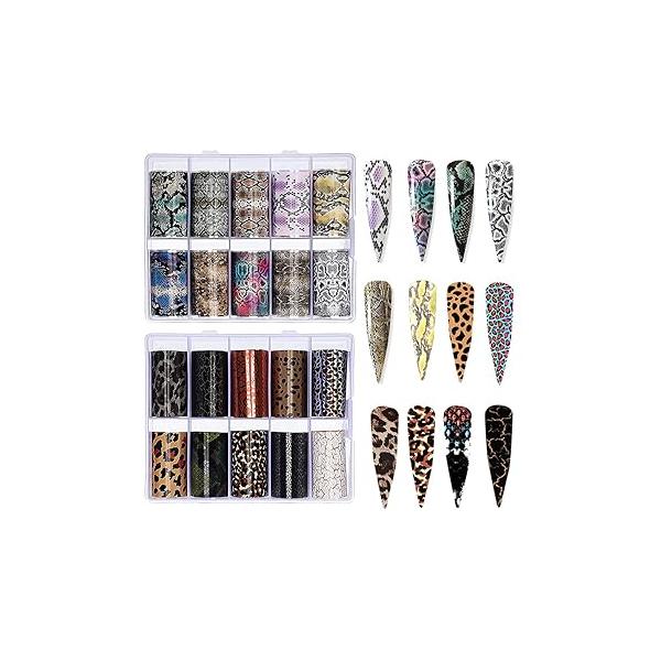 CHANGAR Animal Skin Nail Art Foil Transfer Decals Serpentine Leopard Print Tiger Snake Pattern Fish Scale A...