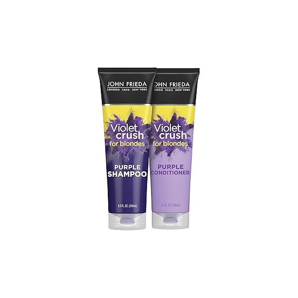 John Frieda Violet Crush Purple Shampoo and Conditioner Set for Blonde Hair, Neutralizes Yellow Tones Bleached, Blonde, Platinum 8.3 Oz, Pack of 2