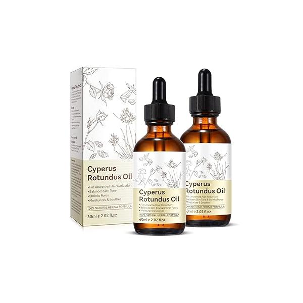 Cyperus Rotundus Oil for Hair Removal, Reduces Unwanted Growth, Moisturizes & Soothes Skin, All Skin Types-2Fl Oz(2PCS)