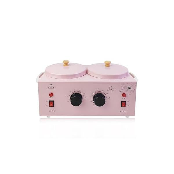 Portable Wax Warmer with Adjustable Temperature and 40 Sticks - Painless Hair Removal for Women Men (Pink-Double Pots)