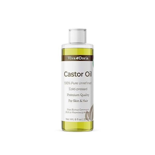 Viva Doria Cold-Pressed Golden Castor Oil for Hair Growth, Skin Care, and Natural Remedies, 9 oz - USP Grade, Premium Quality
