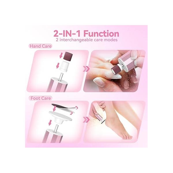Electric Foot Callus Remover, Pedicure Tools for Feet, File Nail Grinder with 9 Adjustable Speeds, Cordless Rechargeable Sander Replace Sandpaper Dics Dead Skin, Callus, Rose Gold
