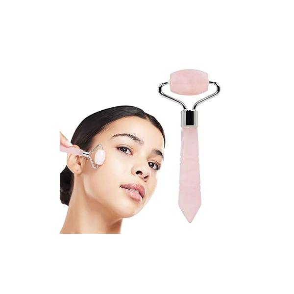 Mini Rose Quartz Roller - Face Gua Sha Facial Tools, Rollers for Face, Skin Care Kit Men Women, Guasha Tools Faces, Reduces Under-Eye Puffiness and Dark Circles