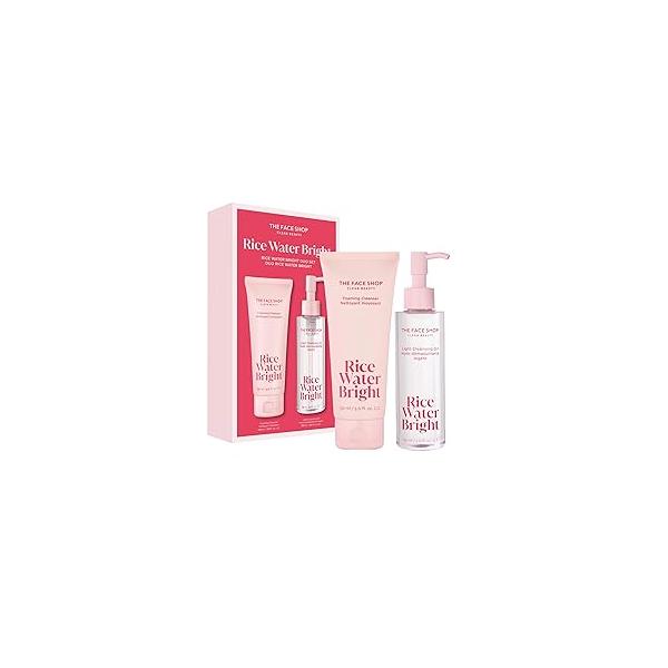 The Face Shop Rice Water Bright Double Cleansing Duo Set with Ceramide, Korean Skin Care, Gentle Wash & Pore Control Oil, Hydrating, Moisturizing, Vegan Facial Cleanser, Makeup Remover