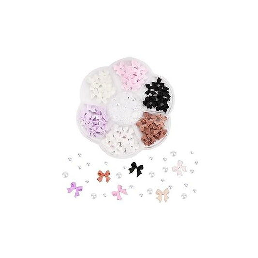 3D Bow Nail Charms, 6 Colors Tiny Charm with Pearl Stone Design Colorful Decorations for Jewelry Clothes Shoes DIY Craft
