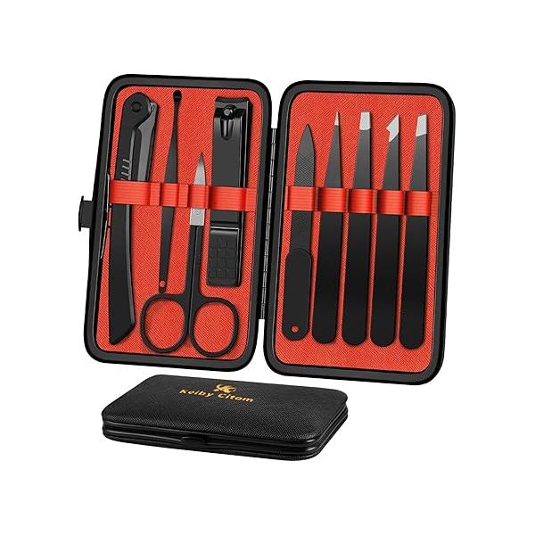 Tweezers Set and Nail Clippers 8Pcs Precision No Gaps Eyebrow Tweezer Kit for Facial Hair Men & Women Travel with Leather Case (Violet/Cyan)