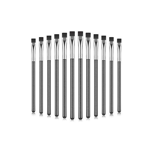 12 Pieces Flat Eyeliner Eyebrow Concealer Brush Definer Firm Stiff Thin Synthetic Bristle Applicator with Gel Powder Cream Cake Makeup