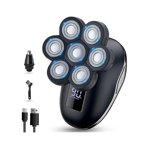 Electric Head Shaver for Bald Men - LED, Travel Lock, Nose Hair & Sideburns Trimmer