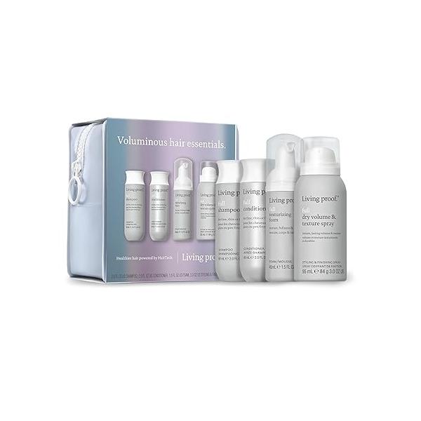 Living Proof Voluminous Hair Essentials Kit - Travel Size Full Shampoo, Conditioner, Texture Foam and Dry Volume & Spray ($76 value)