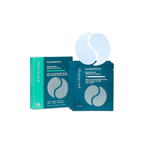Patchology Restoring Eye Gel Patches with Retinol & Collagen - Under Mask for Dark Circles, Puffy Eyes, Wrinkles Anti-Aging Overnight Pads Set to Brighten Skin Care Bags (5 Pairs)