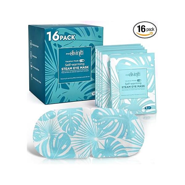 DiviniTi Self Warming Heated Eye Mask - 16 Pack, Up to 110F Degrees, Fast Soothing Relief for Puffy Eyes, Insomnia, Migraine & Stye Treatment