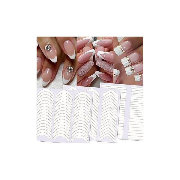 TailaiMei 1752 Pieces 3 Designs French Manicure Nail Art Stickers, Self-Adhesive Tips Guides for DIY Decoration Stencil Tools (36 Sheets)