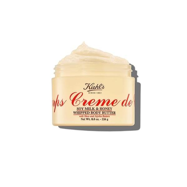 Kiehl's Creme de Corps Whipped Body Butter, Gentle Lotion that Nurtures and Moisturizes the Skin, Infused with Soy Milk Honey, Provides Rich 24-Hour Hydration, For All Skin Types - 8 oz