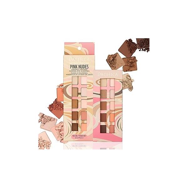 Pacifica Pink Nudes Mineral Eyeshadow Palette, 10 Neutral Shades, For Natural or Smoky Eye Look, Naked Makeup, Longwearing & Blendable, Vegan, Cruelty Free Ophthalmologist Tested