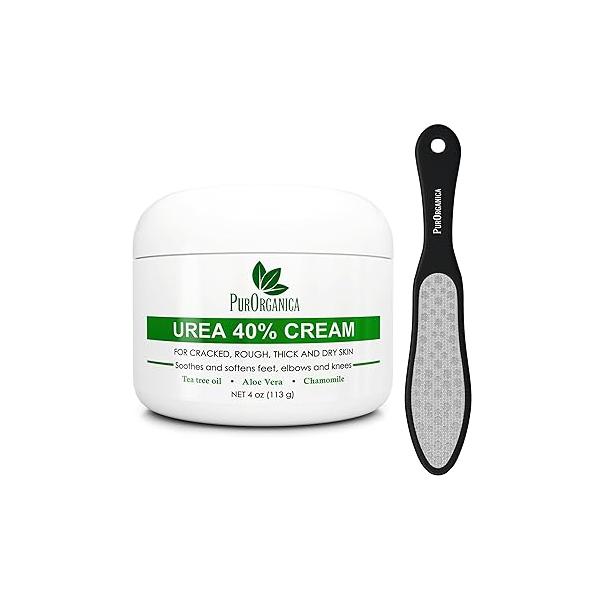 Urea 40 Percent Foot Cream Bundle Premium File For Thick, Cracked, Dead and Dry Skin - Scaly Feet, Knees & Elbows