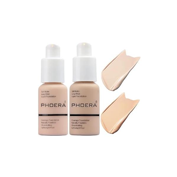 PHOERA Foundation,Flawless Soft Matte Oil Control Liquid Foundation Full Coverage Face Makeup. (102# Nude)