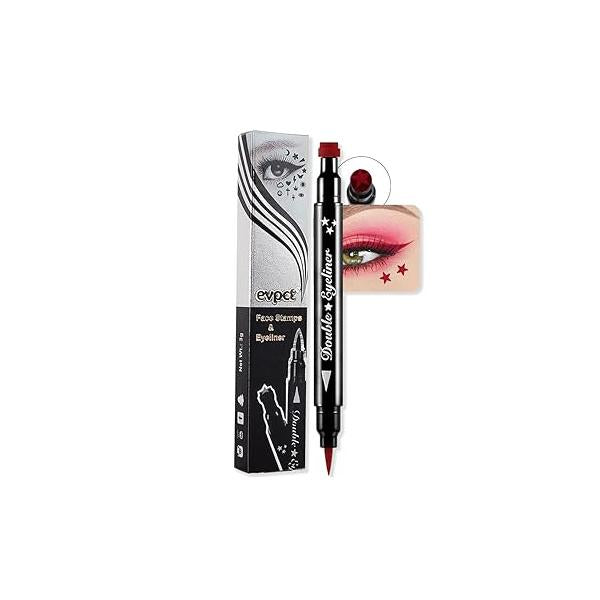 evpct 7Pcs Colored liquid Eye Liners Face Stamp Cosplay Gothic Makeup Set Kit for Beginners, Black Brown Purple Blue Red Pink Green Star Flowers Heart Moon Triangle Lightning Butterfly Stamps Eyeliner