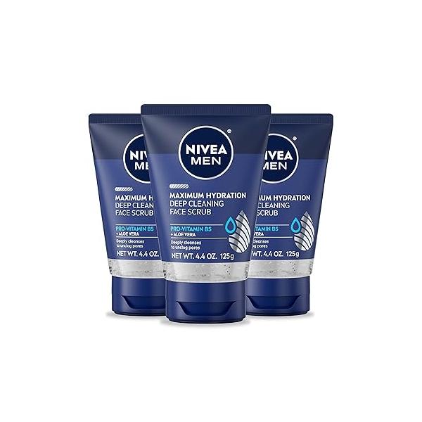 NIVEA MEN Maximum Hydration Deep Cleaning Face Scrub With Aloe Vera, 3 Pack of 4.4 Oz Tubes