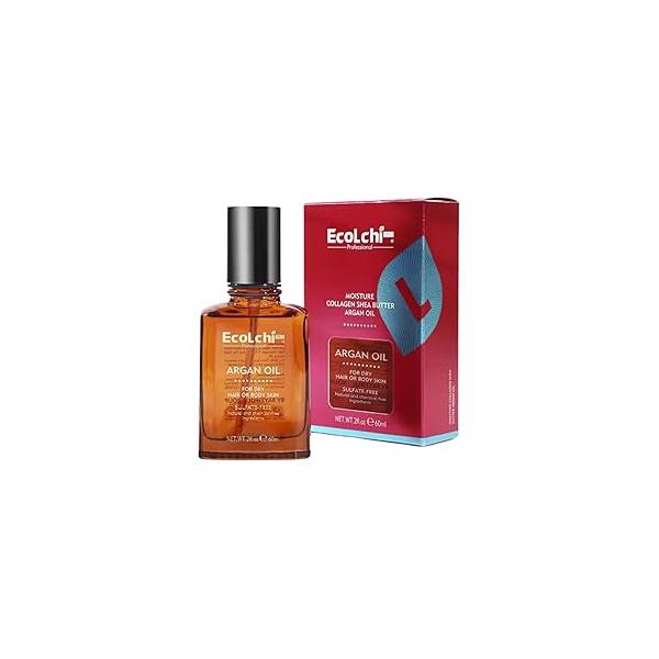 EcoLchi Pro Professional Argan Oil for Hair and Body - 2.1 fl oz (60ml) Moisturizing & Repairing, Sulfate-Free, Paraben-Free, Collagen Shea Butter Infused, Ideal Dry Skin