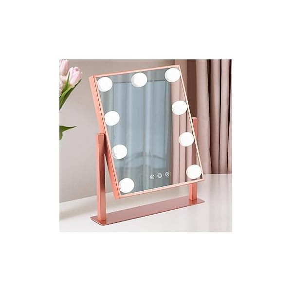 Lighted Makeup Mirror Hollywood Vanity with Lights, Touch Control Design 3 Colors Dimable LED Bulbs, Detachable 10X Magnification, 360°Rotation, (White) 12" L x 14" W