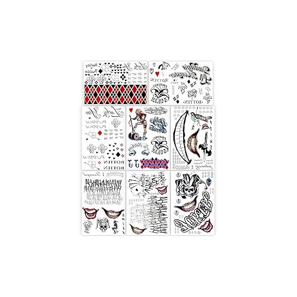 4 Sheets Large-Size Joker Tattoos, NEDEQI Halloween Fake Temp Tattoo for Men Adult - All Versions Realistic & Last Long Sticker Perfect Costumes Cosplay Makeup Party Accessories