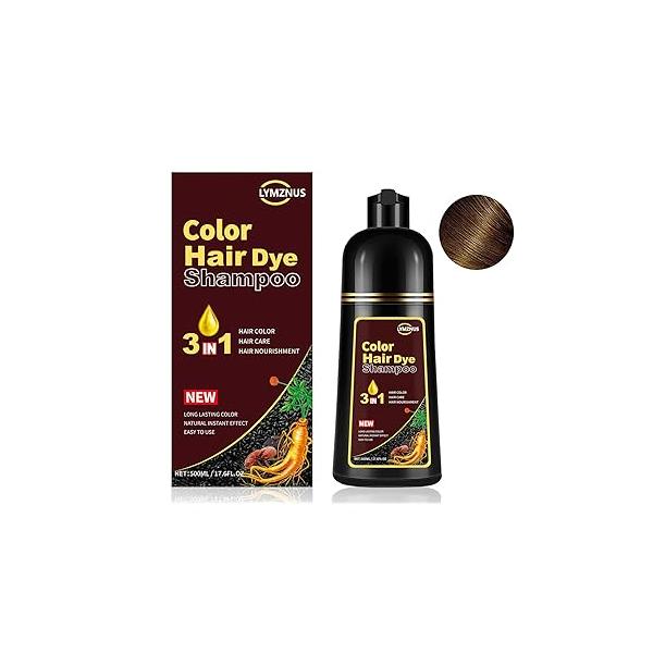 Herbal Black Hair Dye Shampoo 3 in 1 for Gray Hair, Instant Color Women & Men, 100% Grey Coverage 500ML