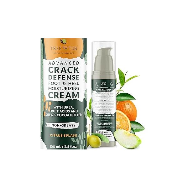 Tree to Tub Foot Cream for Dry Cracked Heels and Feet - Lotion Feet, Non-Greasy Moisturizer Urea w/Softening Shea Cocoa Butter, Citrus Care Women & Men