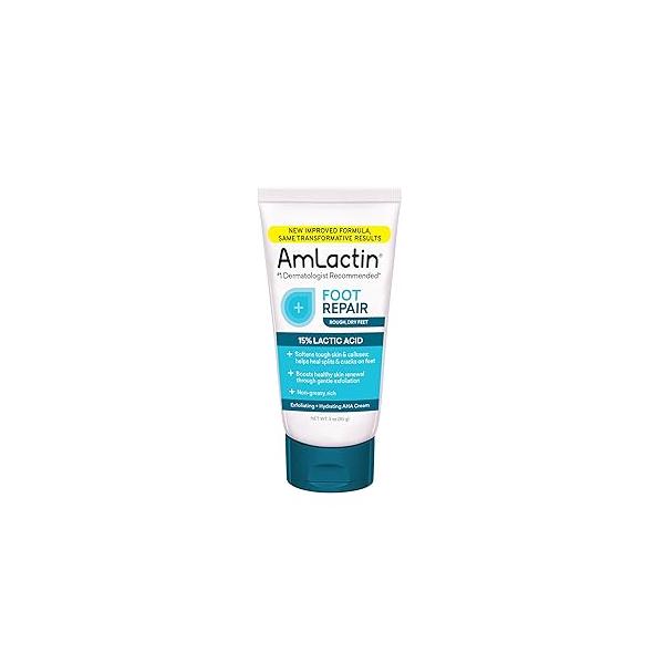 AmLactin Foot Repair Cream - 3 oz for Dry Cracked Heels with 15% Lactic Acid Exfoliator and Moisturizer Skin (Packaging May Vary)