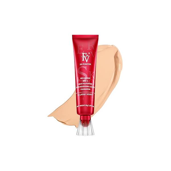 FV Waterproof Liquid Foundation, Dewy Finish Long Lasting Lightweight Medium Coverage Face Makeup for Normal & Dry Skin, Cruelty Free, Porcelain, 30ml