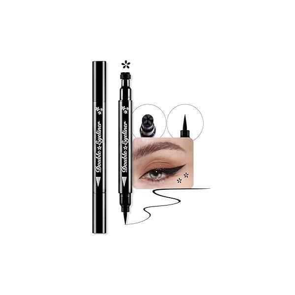 evpct 7Pcs Colored liquid Eye Liners Face Stamp Cosplay Gothic Makeup Set Kit for Beginners, Black Brown Purple Blue Red Pink Green Star Flowers Heart Moon Triangle Lightning Butterfly Stamps Eyeliner