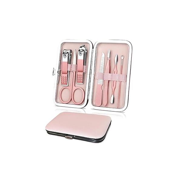 Premium Manicure Set, 7 in 1 Professional Nail Clippers Scissors Pedicure Kit, Stainless Steel Cuticle Care Tools with Luxurious Travel Case, Portable Grooming Kit Gift for Women