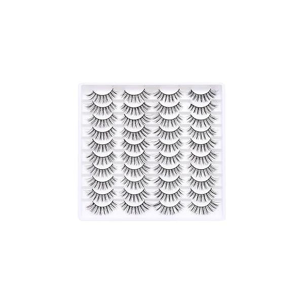 False Eyelashes 20 Pairs Wispy Lashes Faux Mink 14mm 3D Fluffy Cat Eye （style 20-061)