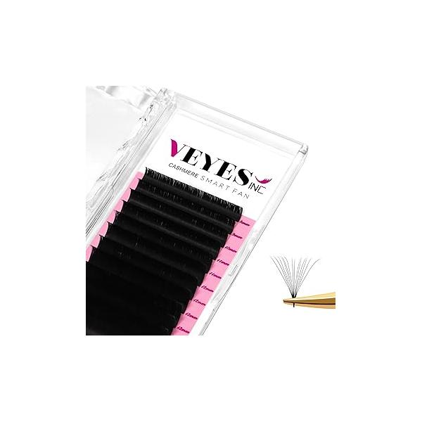 VEYES INC Cashmere Smart Fan Lash Extensions 0.03 0.05 0.07 C/CC/D Curl 8-20mm Mixed & Single Length, Super Matte Black Volume Lashes, Professional Supplies for Techs (0.03 D 13mm)