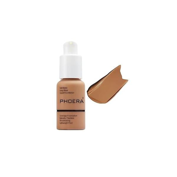 PHOERA Foundation,Flawless Soft Matte Oil Control Liquid Foundation Full Coverage Face Makeup. (102# Nude)