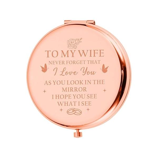 Sophauteem Anniversary Wedding Gift for Women Wife Cute Rose Gold Compact Mirror Wifey Halloween Boo Basket Stuffers Gifts from Husband Adults