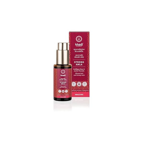 khadi STRONG AMLA hair oil, 100% natural, herbal, vegan, promotes growth, prevents loss & gray hair, strengthens roots, silicone-free, Ayurvedic care, organic beauty 1.69oz