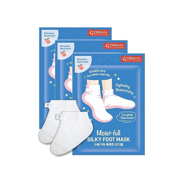 DERMAL Moistfull Silky Foot Socks & Hand Gloves Mask Combo 6 Pack - for Dry Feet and Hands Home Spa Treatment Dermatologist Tested, Cruelty Free, Korean Beauty