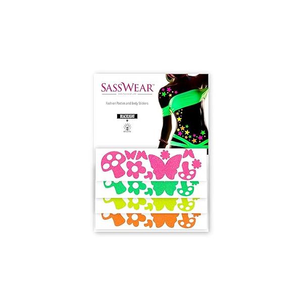 Sasswear Blacklight Body Stickers - Neon Fashion Accessories for Raves, Festivals and Glow Parties, 40/pk (Mushroom)